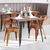 Luna Commercial Grade Orange Metal Indoor-Outdoor Chair with Arms with Teak Poly Resin Wood Seat, CH-31270-OR-PL1T-GG