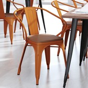 Luna Commercial Grade Orange Metal Indoor-Outdoor Chair with Arms with Teak Poly Resin Wood Seat, CH-31270-OR-PL1T-GG