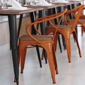 Luna Commercial Grade Orange Metal Indoor-Outdoor Chair with Arms with Teak Poly Resin Wood Seat, CH-31270-OR-PL1T-GG