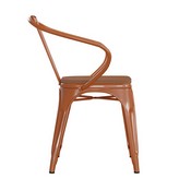 Luna Commercial Grade Orange Metal Indoor-Outdoor Chair with Arms with Teak Poly Resin Wood Seat, CH-31270-OR-PL1T-GG