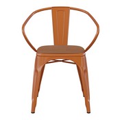 Luna Commercial Grade Orange Metal Indoor-Outdoor Chair with Arms with Teak Poly Resin Wood Seat, CH-31270-OR-PL1T-GG