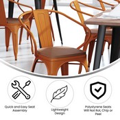Luna Commercial Grade Orange Metal Indoor-Outdoor Chair with Arms with Teak Poly Resin Wood Seat, CH-31270-OR-PL1T-GG