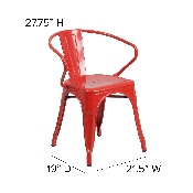 Commercial Grade Red Metal Indoor-Outdoor Chair with Arms, CH-31270-RED-GG