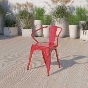 Commercial Grade Red Metal Indoor-Outdoor Chair with Arms, CH-31270-RED-GG
