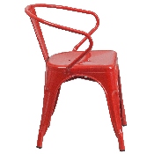 Commercial Grade Red Metal Indoor-Outdoor Chair with Arms, CH-31270-RED-GG