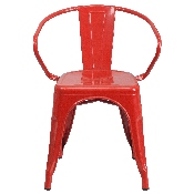 Commercial Grade Red Metal Indoor-Outdoor Chair with Arms, CH-31270-RED-GG