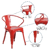 Commercial Grade Red Metal Indoor-Outdoor Chair with Arms, CH-31270-RED-GG