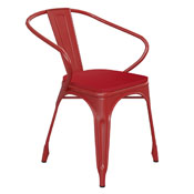 Luna Commercial Grade Red Metal Indoor-Outdoor Chair with Arms with Red Poly Resin Wood Seat, CH-31270-RED-PL1R-GG