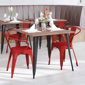 Luna Commercial Grade Red Metal Indoor-Outdoor Chair with Arms with Red Poly Resin Wood Seat, CH-31270-RED-PL1R-GG