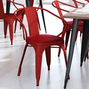 Luna Commercial Grade Red Metal Indoor-Outdoor Chair with Arms with Red Poly Resin Wood Seat, CH-31270-RED-PL1R-GG