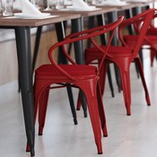 Luna Commercial Grade Red Metal Indoor-Outdoor Chair with Arms with Red Poly Resin Wood Seat, CH-31270-RED-PL1R-GG