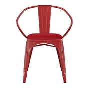 Luna Commercial Grade Red Metal Indoor-Outdoor Chair with Arms with Red Poly Resin Wood Seat, CH-31270-RED-PL1R-GG