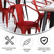 Luna Commercial Grade Red Metal Indoor-Outdoor Chair with Arms with Red Poly Resin Wood Seat, CH-31270-RED-PL1R-GG