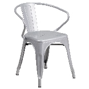 Commercial Grade Silver Metal Indoor-Outdoor Chair with Arms, CH-31270-SIL-GG