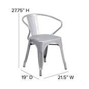 Luna Commercial Grade Silver Metal Indoor-Outdoor Chair with Arms with Gray Poly Resin Wood Seat, CH-31270-SIL-PL1G-GG