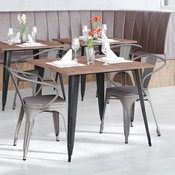 Luna Commercial Grade Silver Metal Indoor-Outdoor Chair with Arms with Gray Poly Resin Wood Seat, CH-31270-SIL-PL1G-GG