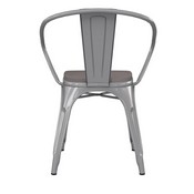 Luna Commercial Grade Silver Metal Indoor-Outdoor Chair with Arms with Gray Poly Resin Wood Seat, CH-31270-SIL-PL1G-GG