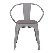 Luna Commercial Grade Silver Metal Indoor-Outdoor Chair with Arms with Gray Poly Resin Wood Seat, CH-31270-SIL-PL1G-GG