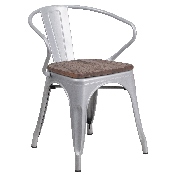 Silver Metal Chair with Wood Seat and Arms, CH-31270-SIL-WD-GG