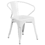 Commercial Grade White Metal Indoor-Outdoor Chair with Arms, CH-31270-WH-GG