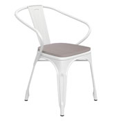 Luna Commercial Grade White Metal Indoor-Outdoor Chair with Arms with Gray Poly Resin Wood Seat, CH-31270-WH-PL1G-GG
