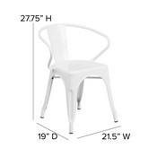 Luna Commercial Grade White Metal Indoor-Outdoor Chair with Arms with Gray Poly Resin Wood Seat, CH-31270-WH-PL1G-GG