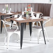 Luna Commercial Grade White Metal Indoor-Outdoor Chair with Arms with Gray Poly Resin Wood Seat, CH-31270-WH-PL1G-GG