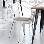 Luna Commercial Grade White Metal Indoor-Outdoor Chair with Arms with Gray Poly Resin Wood Seat, CH-31270-WH-PL1G-GG