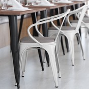 Luna Commercial Grade White Metal Indoor-Outdoor Chair with Arms with Gray Poly Resin Wood Seat, CH-31270-WH-PL1G-GG