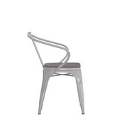 Luna Commercial Grade White Metal Indoor-Outdoor Chair with Arms with Gray Poly Resin Wood Seat, CH-31270-WH-PL1G-GG