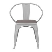 Luna Commercial Grade White Metal Indoor-Outdoor Chair with Arms with Gray Poly Resin Wood Seat, CH-31270-WH-PL1G-GG
