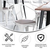 Luna Commercial Grade White Metal Indoor-Outdoor Chair with Arms with Gray Poly Resin Wood Seat, CH-31270-WH-PL1G-GG