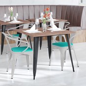 Luna Commercial Grade White Metal Indoor-Outdoor Chair with Arms with Mint Green Poly Resin Wood Seat, CH-31270-WH-PL1M-GG