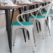 Luna Commercial Grade White Metal Indoor-Outdoor Chair with Arms with Mint Green Poly Resin Wood Seat, CH-31270-WH-PL1M-GG