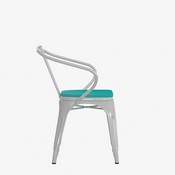 Luna Commercial Grade White Metal Indoor-Outdoor Chair with Arms with Mint Green Poly Resin Wood Seat, CH-31270-WH-PL1M-GG