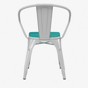 Luna Commercial Grade White Metal Indoor-Outdoor Chair with Arms with Mint Green Poly Resin Wood Seat, CH-31270-WH-PL1M-GG