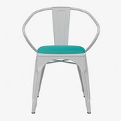 Luna Commercial Grade White Metal Indoor-Outdoor Chair with Arms with Mint Green Poly Resin Wood Seat, CH-31270-WH-PL1M-GG
