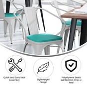 Luna Commercial Grade White Metal Indoor-Outdoor Chair with Arms with Mint Green Poly Resin Wood Seat, CH-31270-WH-PL1M-GG