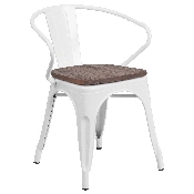 White Metal Chair with Wood Seat and Arms, CH-31270-WH-WD-GG