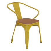 Luna Commercial Grade Yellow Metal Indoor-Outdoor Chair with Arms with Teak Poly Resin Wood Seat, CH-31270-YL-PL1T-GG