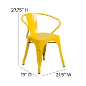Luna Commercial Grade Yellow Metal Indoor-Outdoor Chair with Arms with Teak Poly Resin Wood Seat, CH-31270-YL-PL1T-GG