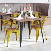 Luna Commercial Grade Yellow Metal Indoor-Outdoor Chair with Arms with Teak Poly Resin Wood Seat, CH-31270-YL-PL1T-GG