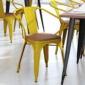 Luna Commercial Grade Yellow Metal Indoor-Outdoor Chair with Arms with Teak Poly Resin Wood Seat, CH-31270-YL-PL1T-GG