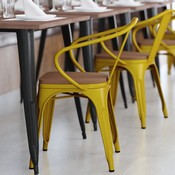 Luna Commercial Grade Yellow Metal Indoor-Outdoor Chair with Arms with Teak Poly Resin Wood Seat, CH-31270-YL-PL1T-GG
