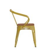 Luna Commercial Grade Yellow Metal Indoor-Outdoor Chair with Arms with Teak Poly Resin Wood Seat, CH-31270-YL-PL1T-GG