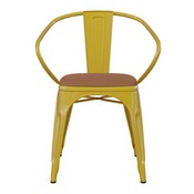 Luna Commercial Grade Yellow Metal Indoor-Outdoor Chair with Arms with Teak Poly Resin Wood Seat, CH-31270-YL-PL1T-GG