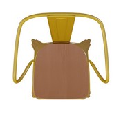 Luna Commercial Grade Yellow Metal Indoor-Outdoor Chair with Arms with Teak Poly Resin Wood Seat, CH-31270-YL-PL1T-GG