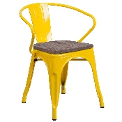 Yellow Metal Chair with Wood Seat and Arms, CH-31270-YL-WD-GG