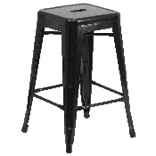Commercial Grade 24" High Backless Black Metal Indoor-Outdoor Counter Height Stool with Square Seat, CH-31320-24-BK-GG