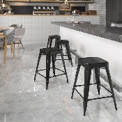 Commercial Grade 24" High Backless Black Metal Indoor-Outdoor Counter Height Stool with Square Seat, CH-31320-24-BK-GG